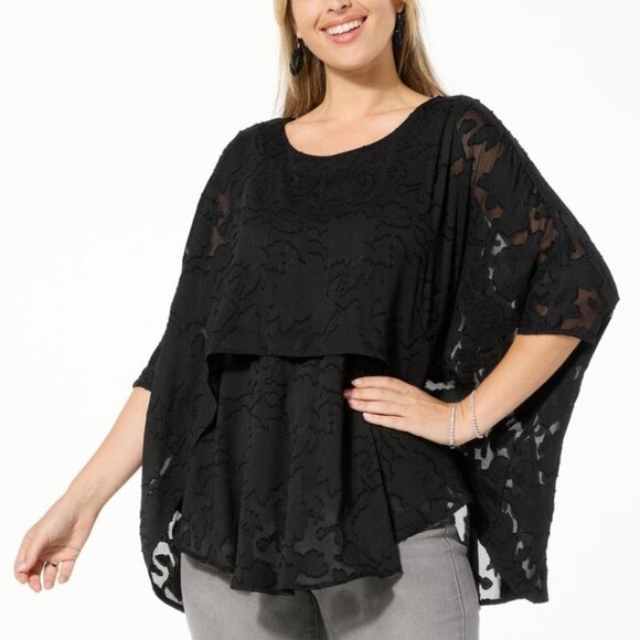 DG2 by Diane Gilman Jacquard Double Layer Top Size Large Solid Black Whimsigoth - Picture 1 of 8